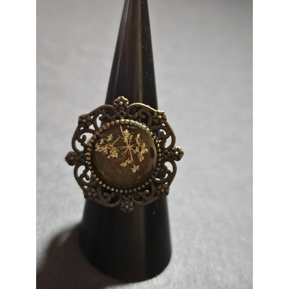 Bronze tone filigree flower ring adjustable